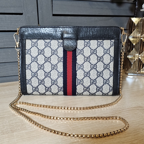 Authentic GUCCI Monogram GG Navy Sherry Line Crossbody Bag - Picture 1 of 9